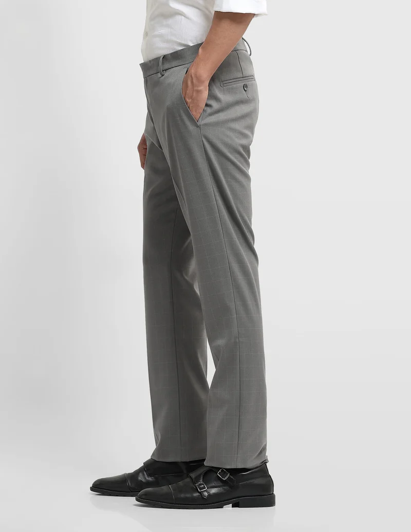 Arrow Grey Checked Hudson Regular Fit Trousers for Men | Best Price UAE