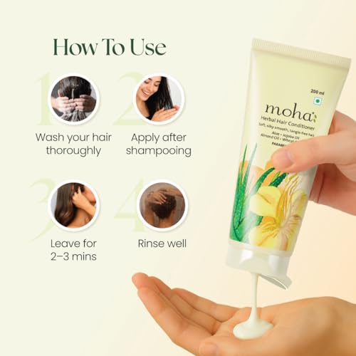 Moha Herbal Hair Conditioner with Aloe Vera, Jojoba, Almond & Olive Oil for Soft, Silky, Smooth & Tangle-Free Hair | Ayurvedic Hydration for Dry & Frizzy Hair | Locks in Moisture, Repairs and Nourishes Deeply & Adds Natural Shine | Conditioner for Men & Women to Breakage-Free & Strengthen Hair – 200 ml (PACK OF 1) - Image 5