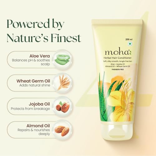 Moha Herbal Hair Conditioner with Aloe Vera, Jojoba, Almond & Olive Oil for Soft, Silky, Smooth & Tangle-Free Hair | Ayurvedic Hydration for Dry & Frizzy Hair | Locks in Moisture, Repairs and Nourishes Deeply & Adds Natural Shine | Conditioner for Men & Women to Breakage-Free & Strengthen Hair – 200 ml (PACK OF 1) - Image 3