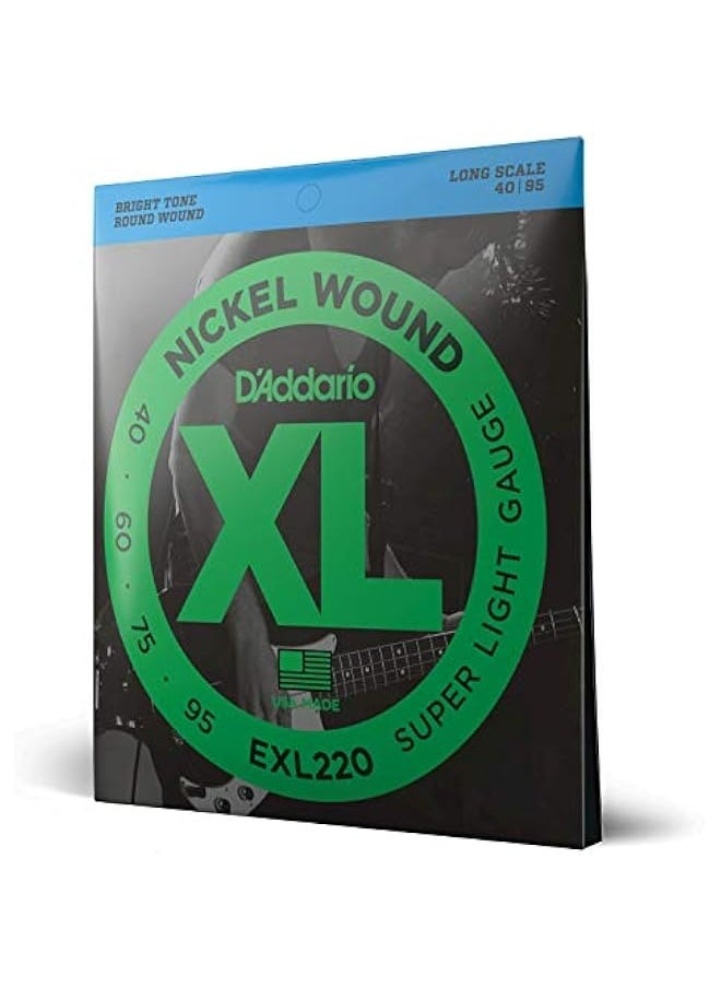 D'Addario Bass Guitar Strings - XL Nickel Bass Strings - EXL220 - Perfect Intonation, Consistent Feel, Powerful Durability - For 4 String Bass Guitars - 40-95 Super Light, Long Scale  - Image 1