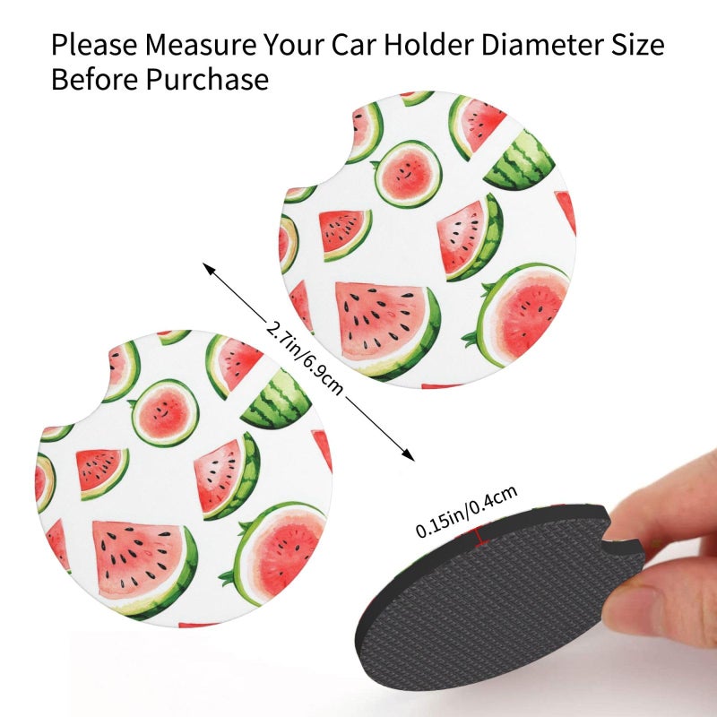 Watermelon Watercolor Car Cup Holder Coasters 2 Pack Non Slip Absorbent Rubber Mat Universal Vehicle Accessories - Image 5