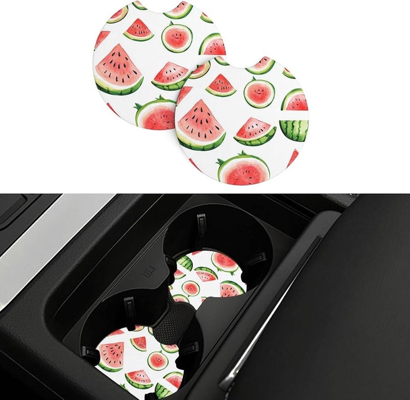 Watermelon Watercolor Car Cup Holder Coasters 2 Pack Non Slip Absorbent Rubber Mat Universal Vehicle Accessories - Image 1