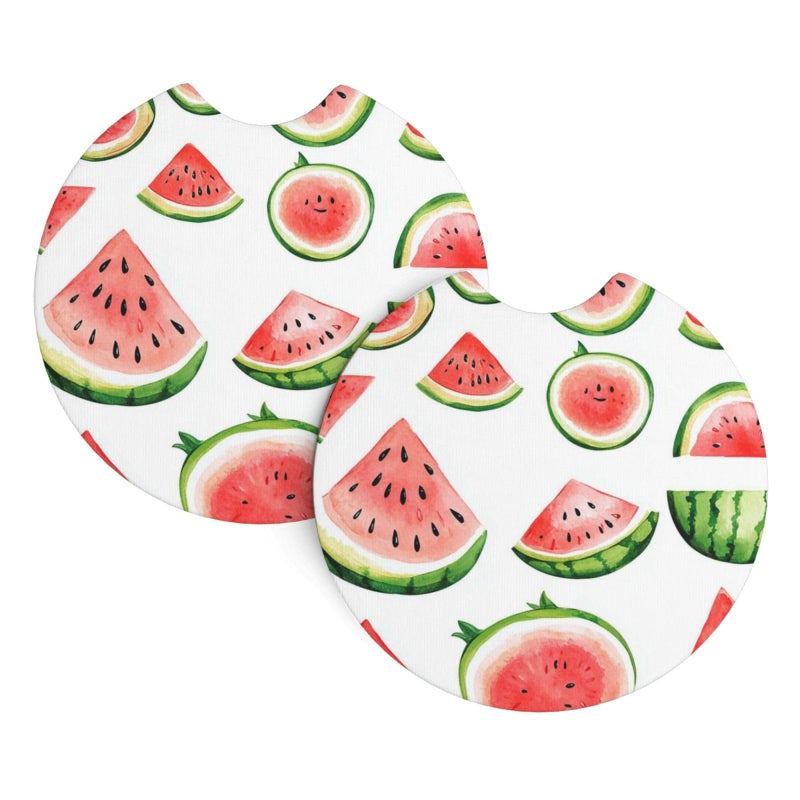 Watermelon Watercolor Car Cup Holder Coasters 2 Pack Non Slip Absorbent Rubber Mat Universal Vehicle Accessories - Image 3