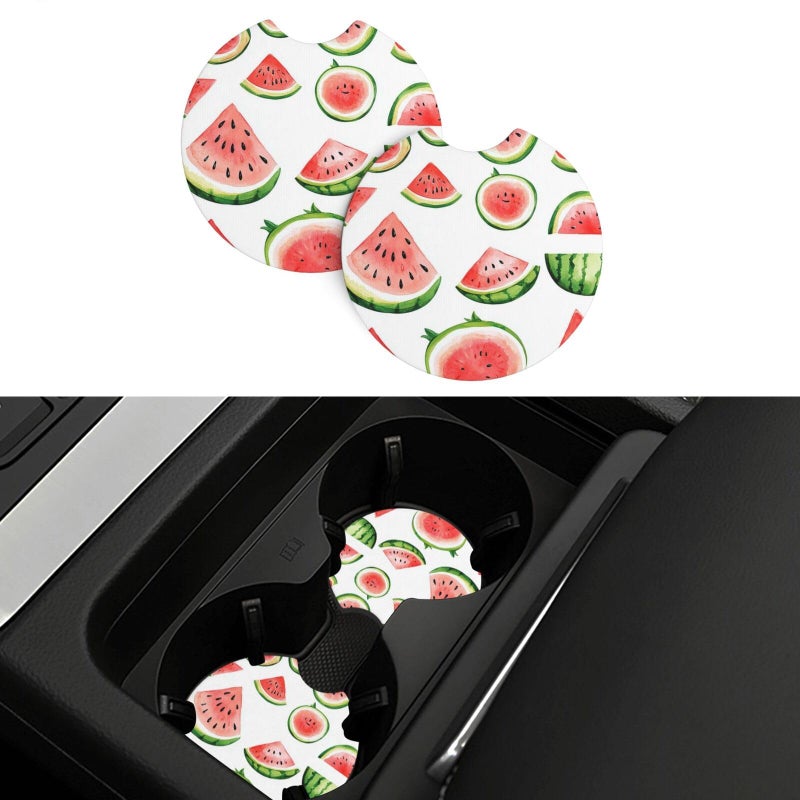 Watermelon Watercolor Car Cup Holder Coasters 2 Pack Non Slip Absorbent Rubber Mat Universal Vehicle Accessories - Image 2