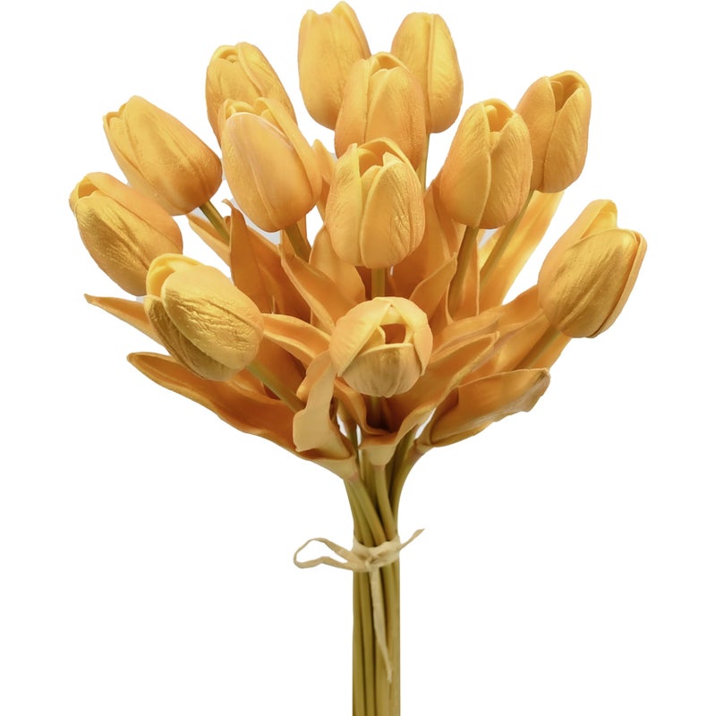 Mandy's Artificial Tulips 12 Stems Fully Gold PU Faux Flowers for Valentine's Day and Easter Decorations Wedding Home Decor 13.5 Inch - Image 1