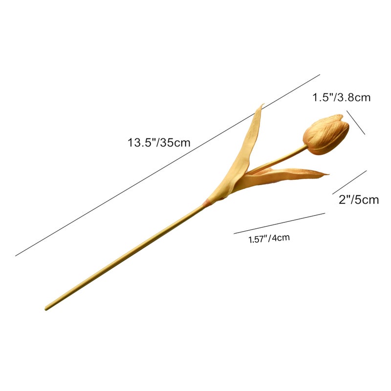 Mandy's Artificial Tulips 12 Stems Fully Gold PU Faux Flowers for Valentine's Day and Easter Decorations Wedding Home Decor 13.5 Inch - Image 2