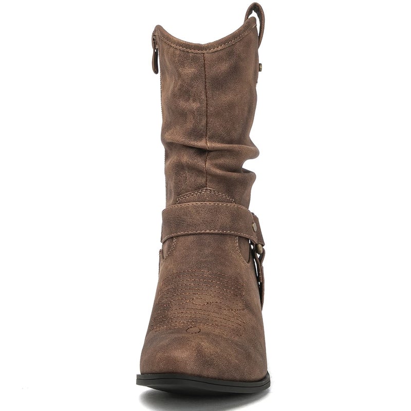 GLOBALWIN Women's Camel Mid Calf Cowgirl Boots Fashion Western Cowboy Boots for Women Chunky Low Heel With Side Zipper Size 8.5M - Image 4