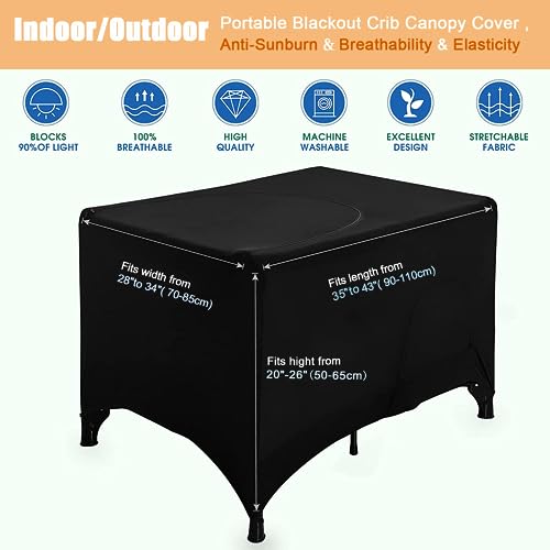 Funvalley Surperfect Blackout Crib Canopy Cover Stretchy Breathable Travel Netting Tent and Shade Stretch Up to 40"×30" for Indoor and Outdoor Children's Sleep Safety (Black) - Image 3