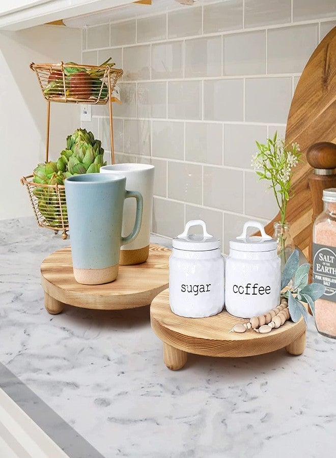 DEAMACE Wood Riser for Decor, 2 Pack Wood Pedestal Stand for Display, Round Wooden Tray for Kitchen Counter, Wooden Pedestal Stand for Plant Pot Indoor - Image 4