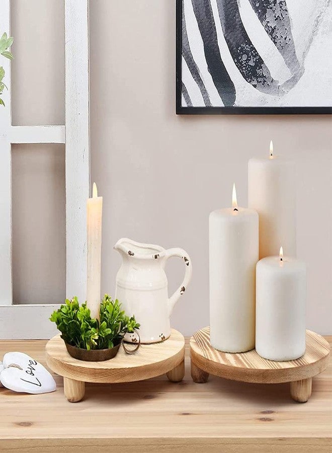DEAMACE Wood Riser for Decor, 2 Pack Wood Pedestal Stand for Display, Round Wooden Tray for Kitchen Counter, Wooden Pedestal Stand for Plant Pot Indoor - Image 2