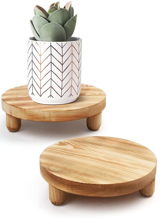 DEAMACE Wood Riser for Decor, 2 Pack Wood Pedestal Stand for Display, Round Wooden Tray for Kitchen Counter, Wooden Pedestal Stand for Plant Pot Indoor - Image 1