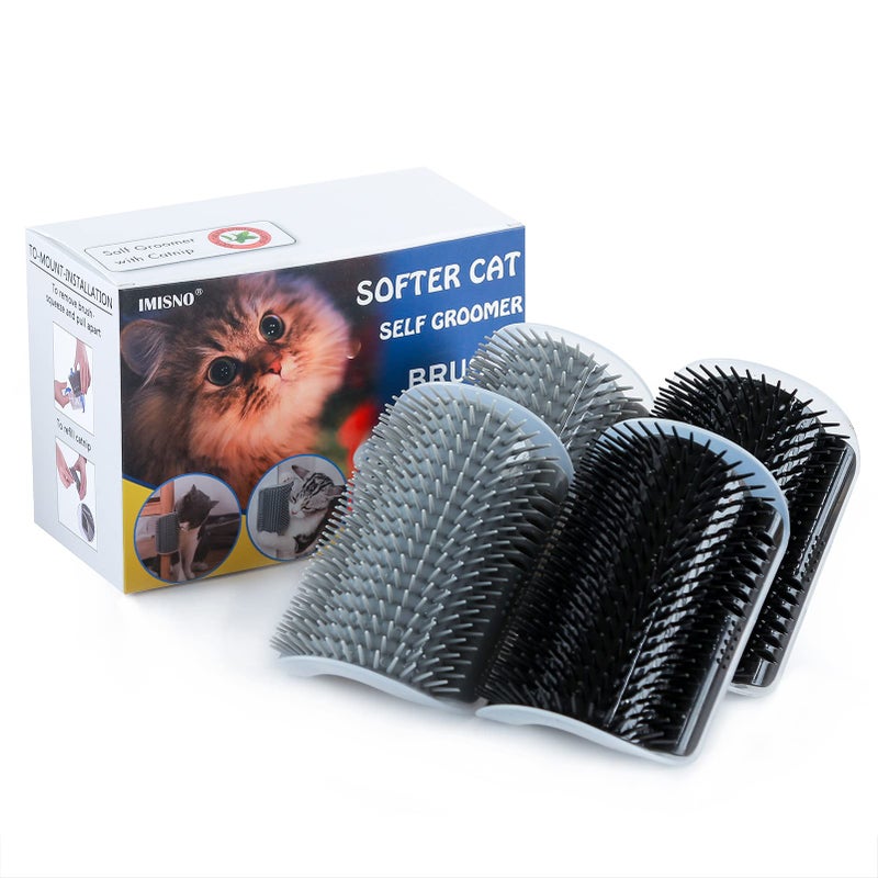 IMISNO 4 Pack Cat Self Groomer with Catnip Pouch,Cats Corner Massage Comb Grooming Brush Tool for Kitten Puppy (2 Black/2 Grey) - Image 1
