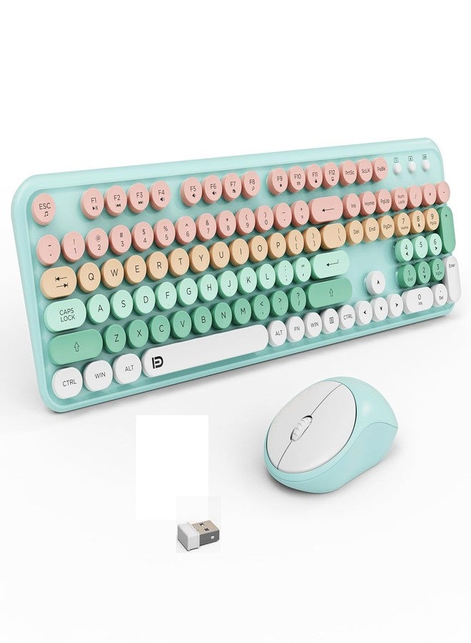 FOPETT Wireless Keyboard and Mouse, Keyboard Mouse Combo, 2.4 GHz Wireless Full-Sized Typewriter Keyboard with Round Keycaps, Keyboard for Windows, Computer, Desktop, PC, Laptop (PinkBlue) - Image 1