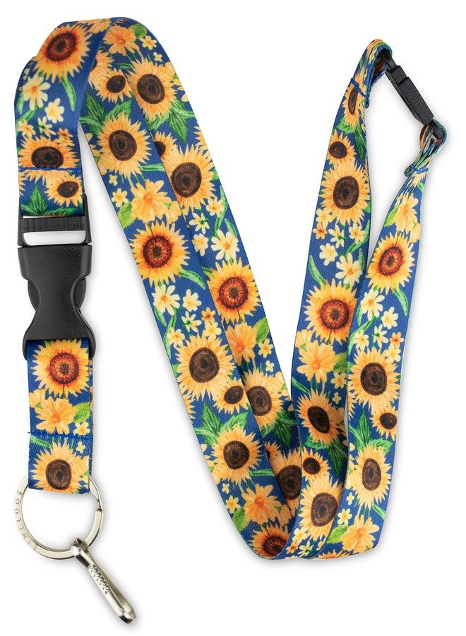 Limeloot Sunflower Lanyard with Safety Breakaway Clasp, Quick Release Buckle, and Flat Ring. - Image 1