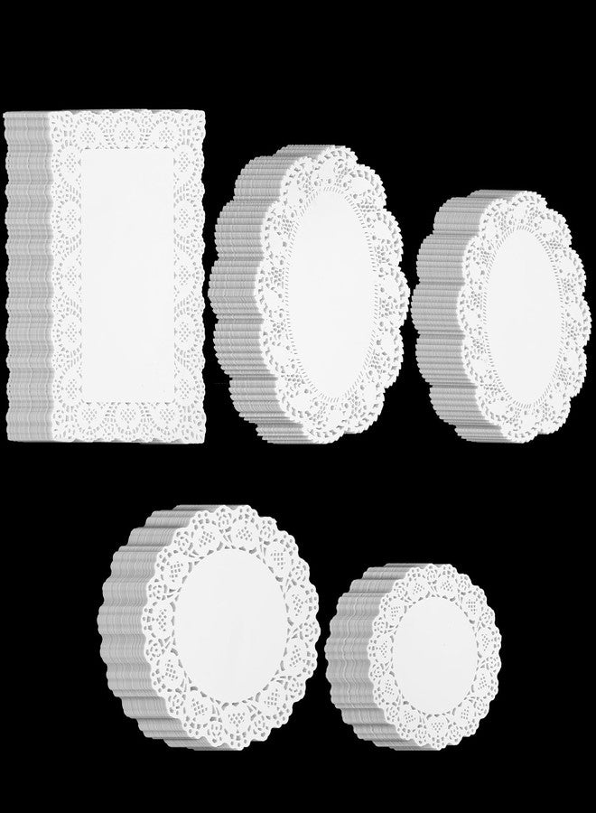 Exclaith 150 PCS White Paper Doily Paper Doilies Assorted Sizes Doilies for Dessert Trays Disposable Lace Round Rectangle Doily Placemats for Tables Party Craft Wedding Birthday Cakes Tableware Decorations - Image 1