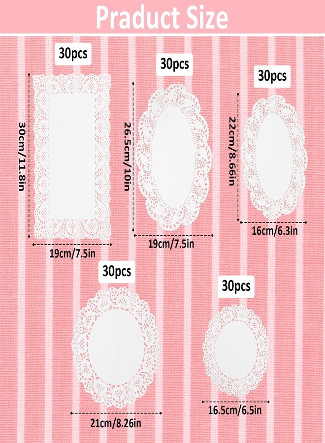 Exclaith 150 PCS White Paper Doily Paper Doilies Assorted Sizes Doilies for Dessert Trays Disposable Lace Round Rectangle Doily Placemats for Tables Party Craft Wedding Birthday Cakes Tableware Decorations - Image 2