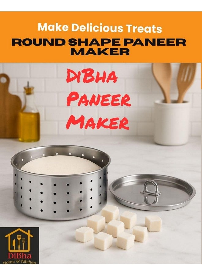 DiBha Stainless Steel Round Shape Paneer Cheese, Tofu, Sprouts Maker Mould Color - Steel (Set of 1, 350 ml), Silver - Image 2