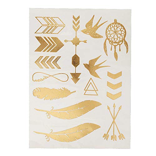 S.A.V.I 3D Temporary Tattoo Golden And Silver Metallic Sticker Bow Flower Hearts Design Size 21x15CM - 1PC. (9-1) - Image 1