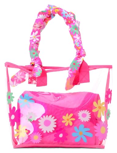iscream 16 x 11 Double Handle Clear Travel Tote and 925 x 7 Cosmetic Bag Set Lovely Leslie - Image 1