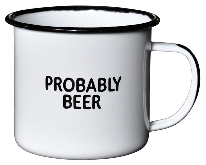 PROBABLY BEER ENAMEL COFFEE MUG FUNNY HOME BAR GIFT FOR BEER LOVERS HOMEBREWERS MEN AND WOMEN COOL CUP FOR THE OFFICE KITCHEN CAMPFIRE AND TRAVEL