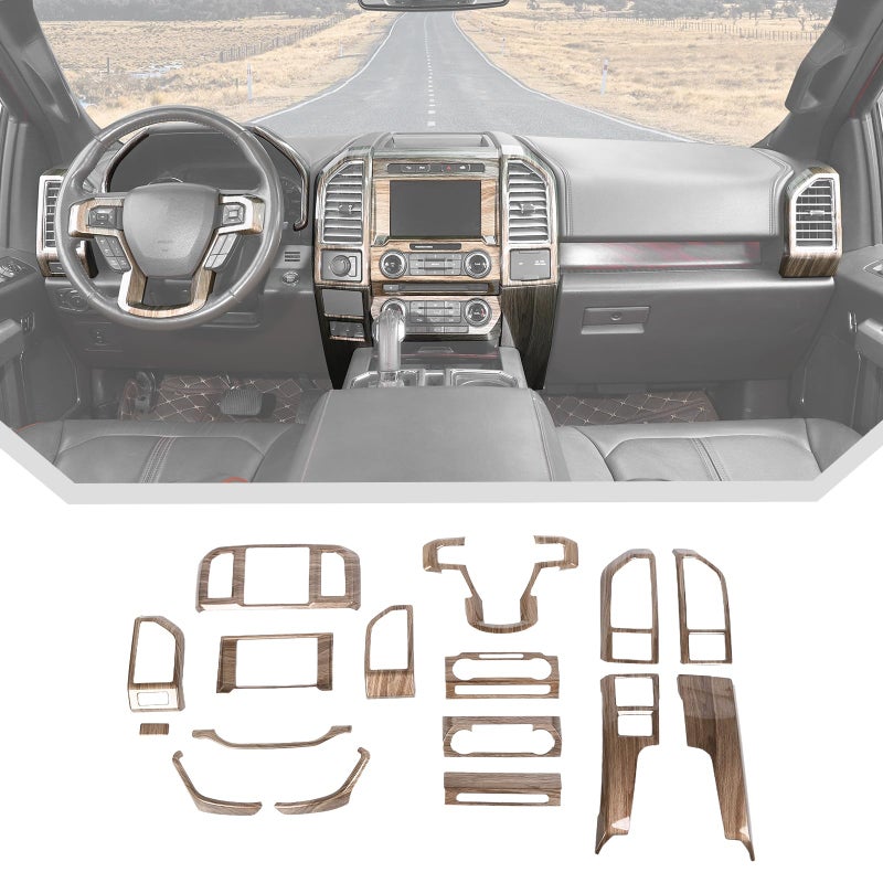 JeCar 16PCS Wood Grain Interior Trim Kit Fit for Ford F150 2015-2020 Interior Accessories - Image 1