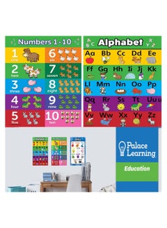 Generic Alphabet Poster, Kid Educational Charts, 4Pcs Laminated Educational Posters, Preschool Posters for Classroom, Kindergarten Wall Decor, PreK Learning Materials Alphabet Number Chart  - Image 2