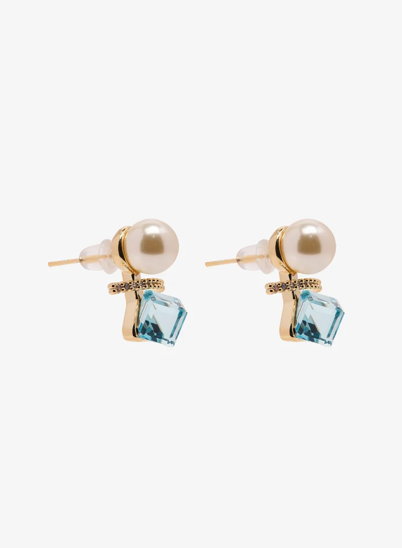 ELLA Pearl Detailing With Blue Diamonte Earrings
