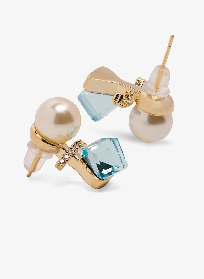 ELLA Pearl Detailing With Blue Diamonte Earrings