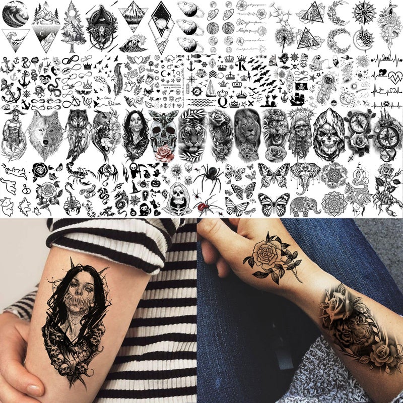 SHELYEXIEN 66 Sheets Snake Rose Flower Temporary Tattoos For Women Girls, Dragon Panda Florals Half Arm Sleeve Tattoo Sticker Dreamcatcher Floral, Skull Temp Butterfly Fake Tattoos For Adults Lion Tiger Leopard - Image 5