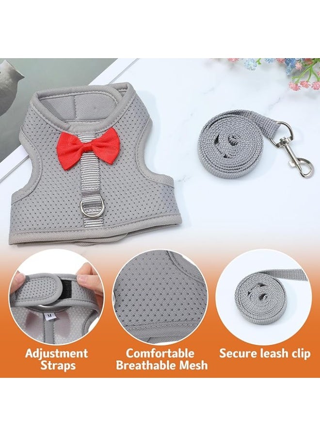 طقم مشد وحزام للأرنب، صدرية حزام للأرنب من شبكة ناعمة وقابلة للتنفس مع إبزيمات أمان، معدات مشي خفيفة الوزن ضد الهروب للأرانب والقطط الصغيرة والفرنس والفئران الغينية، رمادي M - Image 3