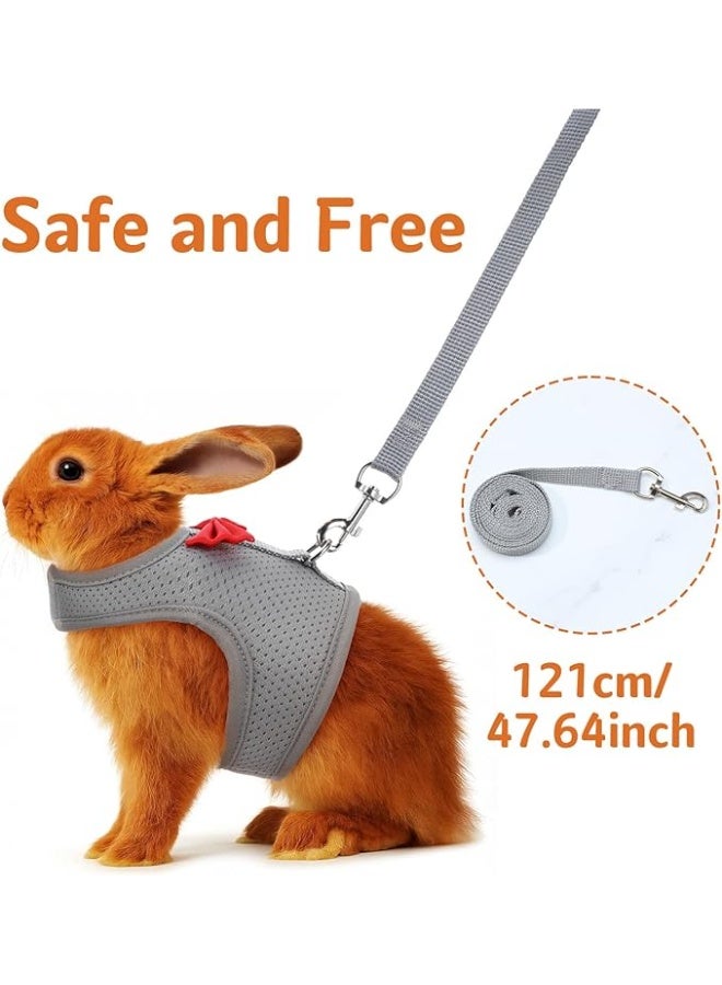 طقم مشد وحزام للأرنب، صدرية حزام للأرنب من شبكة ناعمة وقابلة للتنفس مع إبزيمات أمان، معدات مشي خفيفة الوزن ضد الهروب للأرانب والقطط الصغيرة والفرنس والفئران الغينية، رمادي M - Image 2