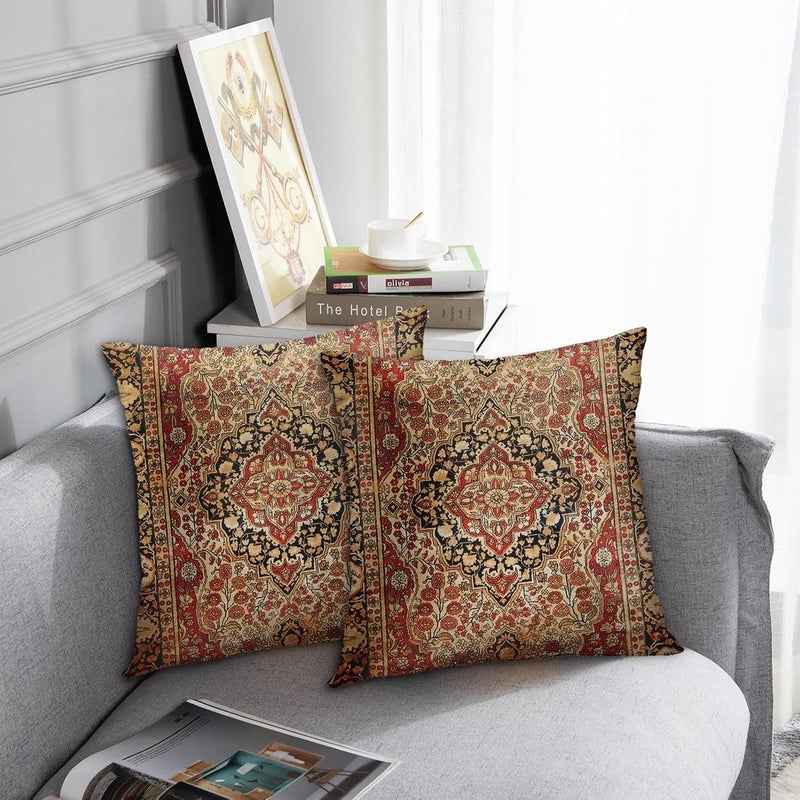 Britimes Throw Pillow Covers, Aztec Kilim Home Art Decor, 18 x 18 Inches Set of 2 Cushion Sofa Cases, Abstract Oil Painting Pillowcases for Bedroom, Living Room, Tribal Decorative, Turkish Ethnic - Image 5