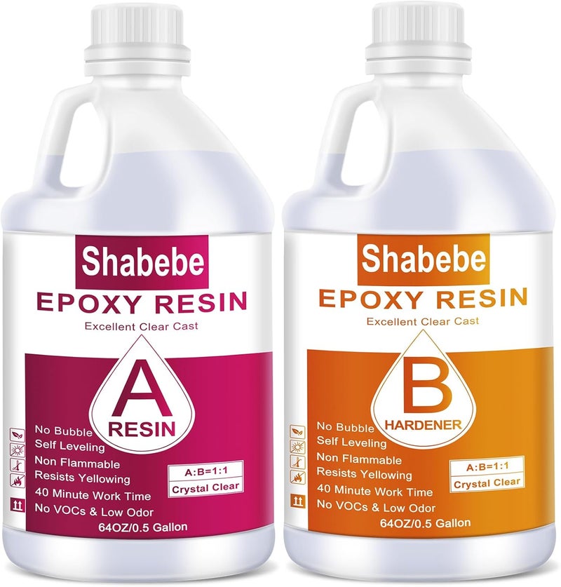 Shabebe Epoxy Resin, 1Gallon Epoxy Resin Crystal Clear, Not-Yellowing No-Bubble, Self Leveling Easy-Pour Easy Mix 1:1 Casting Kit &Coating for DIY Jewelry Making, Art Resina Clear Crafts, Molds, River Tables - Image 1