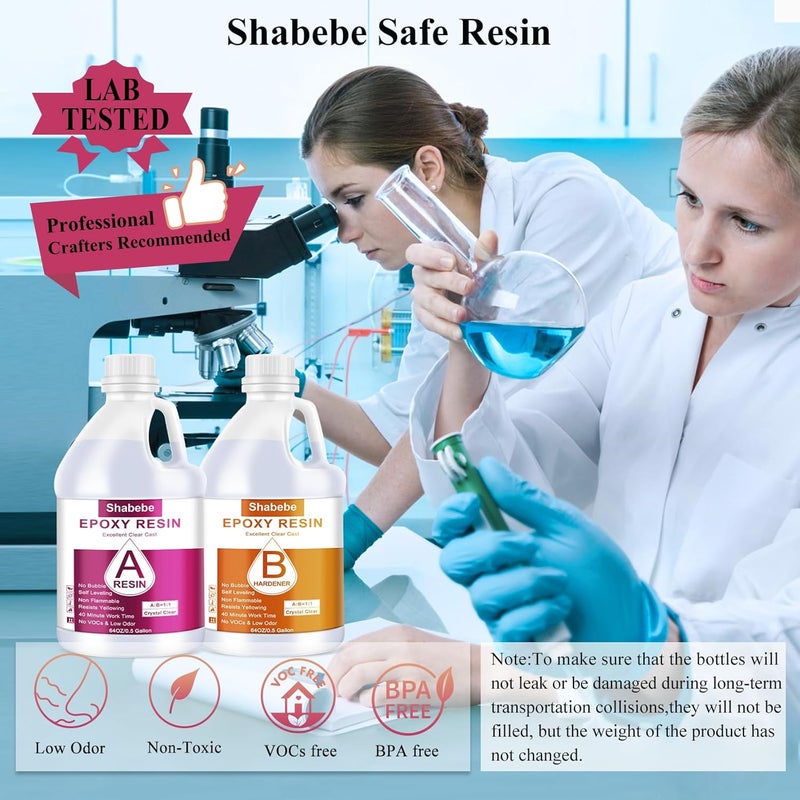 Shabebe Epoxy Resin, 1Gallon Epoxy Resin Crystal Clear, Not-Yellowing No-Bubble, Self Leveling Easy-Pour Easy Mix 1:1 Casting Kit &Coating for DIY Jewelry Making, Art Resina Clear Crafts, Molds, River Tables - Image 3