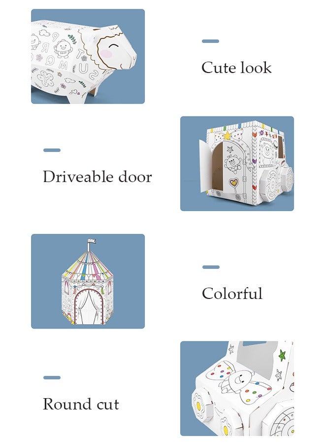 DUNISO Three dimensional assembly graffiti children's toys,DIY Doodle Cardboard Coloring Creative Crafts Play House Project Assemble And Paint Educational Toys For Kids,Candy cart - Image 4