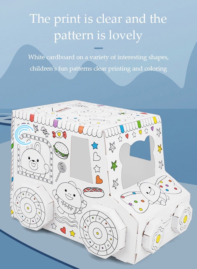 DUNISO Three dimensional assembly graffiti children's toys,DIY Doodle Cardboard Coloring Creative Crafts Play House Project Assemble And Paint Educational Toys For Kids,Candy cart - Image 5