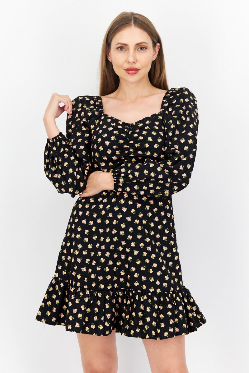 Miss Selfridge Women Allover Pattern Mini Casual Dress, Black Combo - Image 1