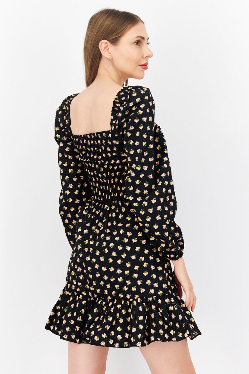 Miss Selfridge Women Allover Pattern Mini Casual Dress, Black Combo - Image 3