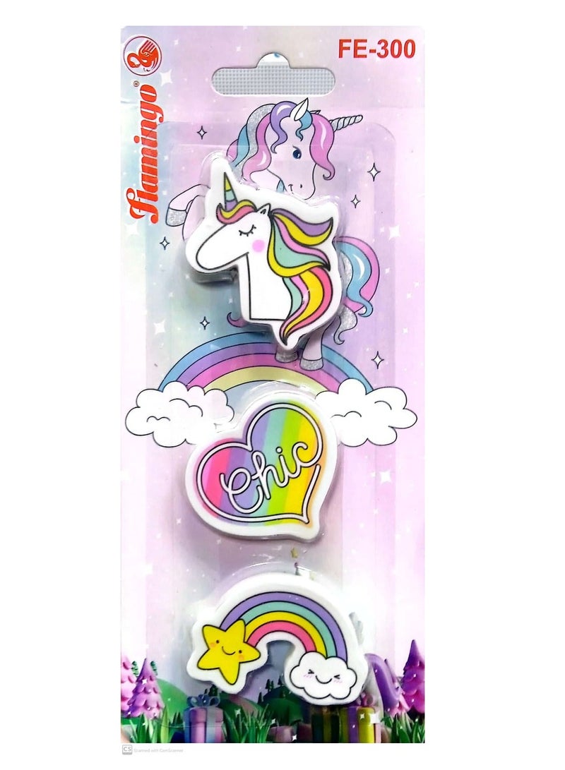 Flamingo ERASER BLISTER UNICORN 3PC - Image 1
