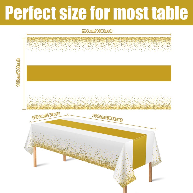 OHOME 4 Pack Disposable Plastic Table Cloths for Parties,White and Gold Rectangle Table Covers for Fall Decor Wedding Bridal Shower Birthday | Baptism First Communion Decorations 54" x 108" - Image 2