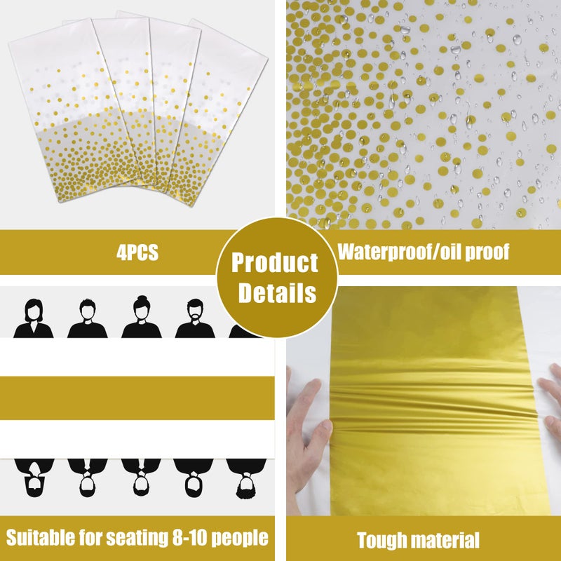 OHOME 4 Pack Disposable Plastic Table Cloths for Parties,White and Gold Rectangle Table Covers for Fall Decor Wedding Bridal Shower Birthday | Baptism First Communion Decorations 54" x 108" - Image 4