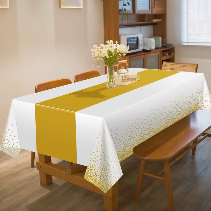 OHOME 4 Pack Disposable Plastic Table Cloths for Parties,White and Gold Rectangle Table Covers for Fall Decor Wedding Bridal Shower Birthday | Baptism First Communion Decorations 54" x 108" - Image 5
