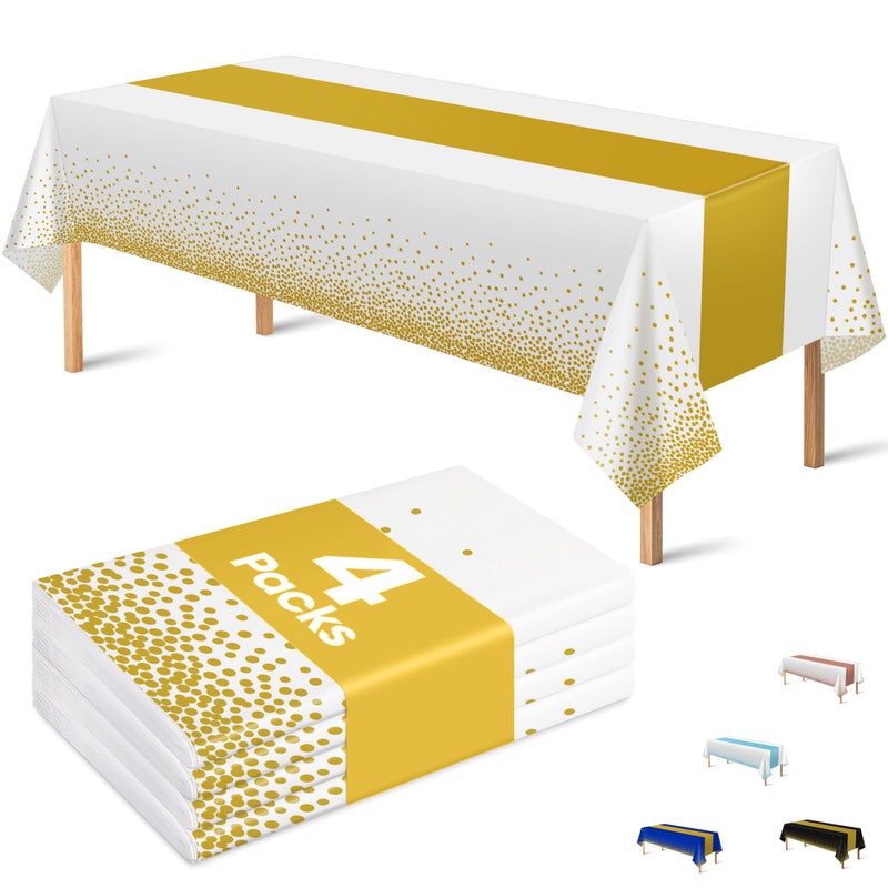 OHOME 4 Pack Disposable Plastic Table Cloths for Parties,White and Gold Rectangle Table Covers for Fall Decor Wedding Bridal Shower Birthday | Baptism First Communion Decorations 54" x 108" - Image 1