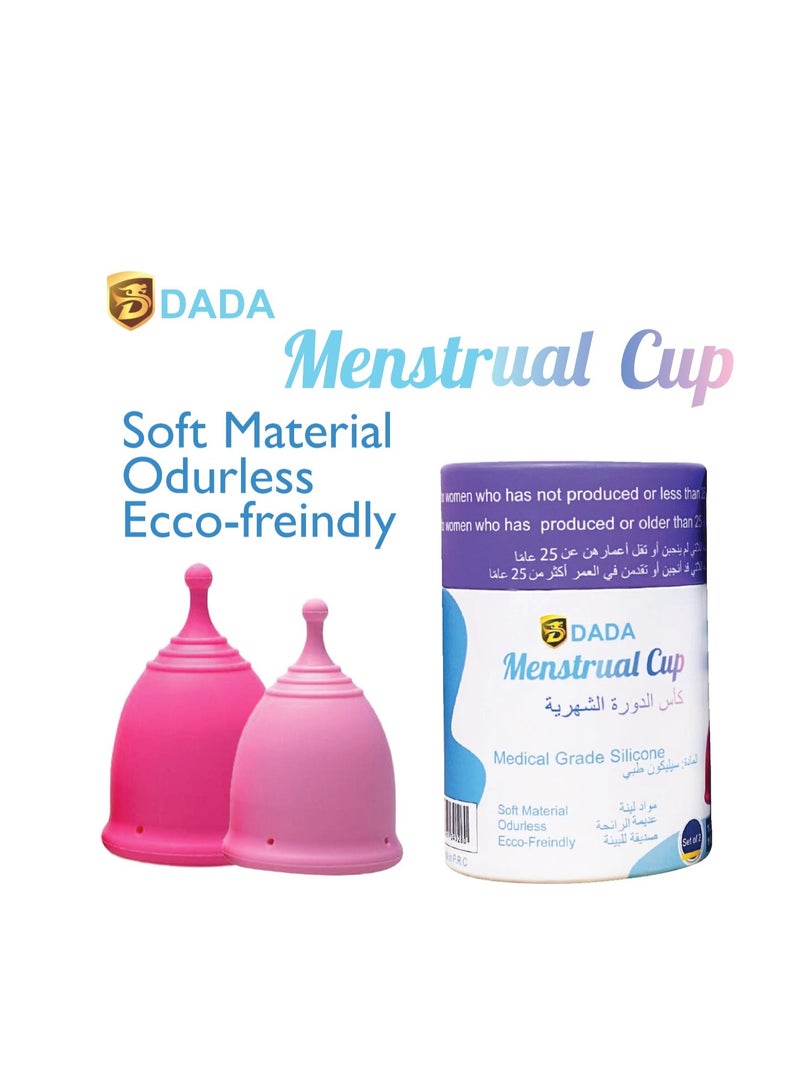 DADA Reusable Menstrual Cups for Women - Odour & Rash Free, 100% Medical Grade Silicone, Leak-Proof, 8-10 Hours Protection, Pack of 2 (Large & Medium Sizes) - Image 1