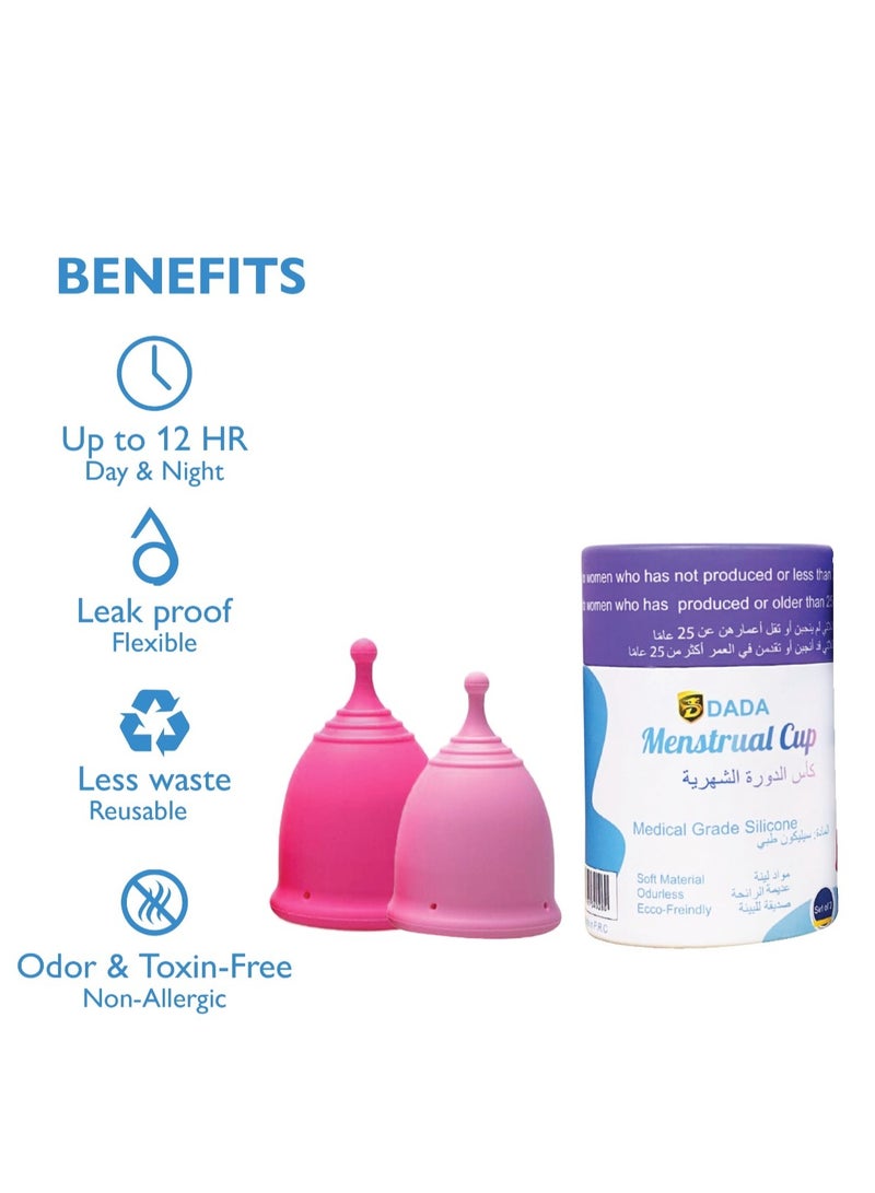 DADA Reusable Menstrual Cups for Women - Odour & Rash Free, 100% Medical Grade Silicone, Leak-Proof, 8-10 Hours Protection, Pack of 2 (Large & Medium Sizes) - Image 2