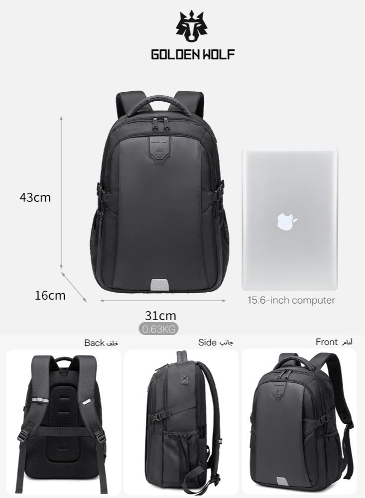 Golden Wolf Classic Laptop Backpack, Casual College Student Book Bag with Laptop Compartment for Men, Black - Image 3