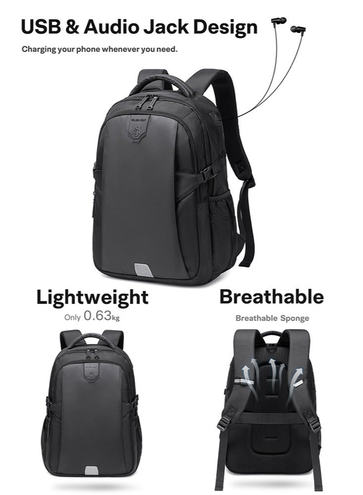 Golden Wolf Classic Laptop Backpack, Casual College Student Book Bag with Laptop Compartment for Men, Black - Image 4