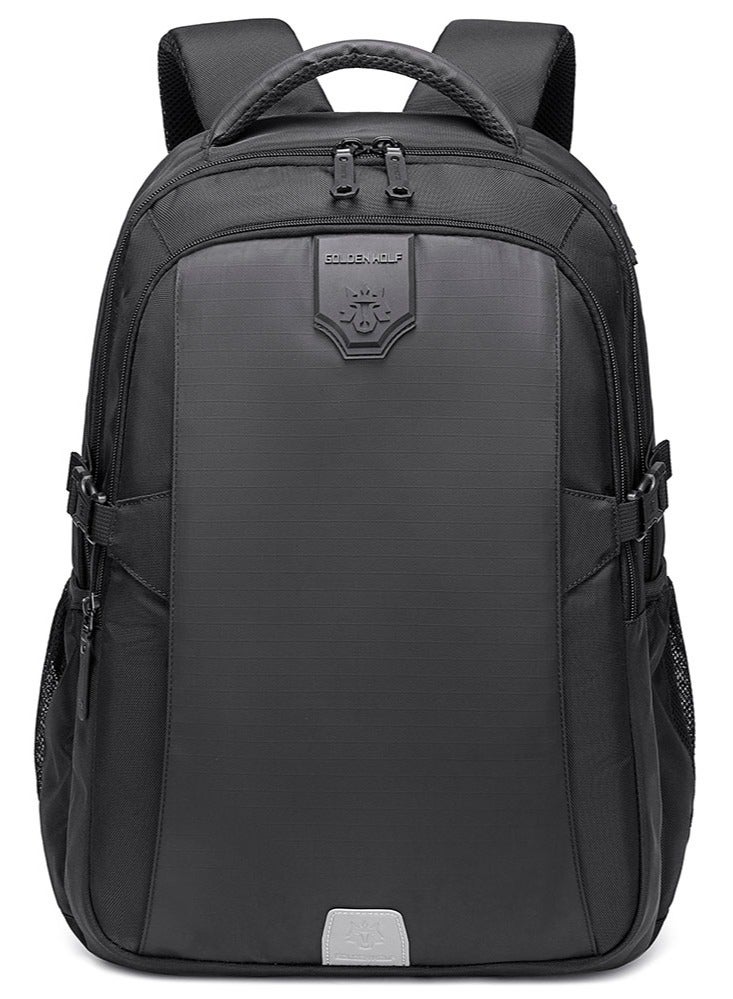 Golden Wolf Classic Laptop Backpack, Casual College Student Book Bag with Laptop Compartment for Men, Black - Image 1