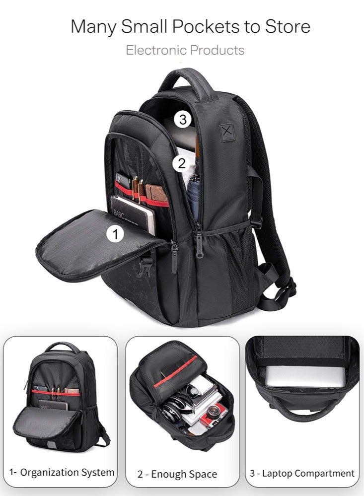 Golden Wolf Classic Laptop Backpack, Casual College Student Book Bag with Laptop Compartment for Men, Black - Image 5