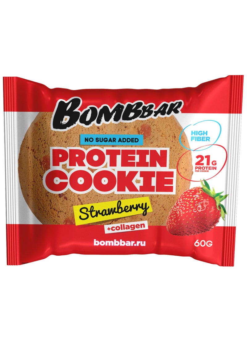 BOMBBAR Collagen Protein Cookie with Strawberry High Fiber and No Sugar Added 10x60g  - Image 2